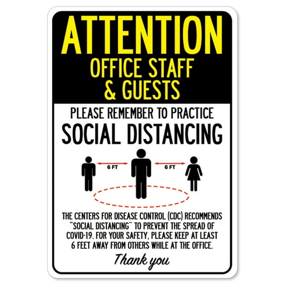 SignMission OS-NS-D-1014-25405 Covid-19 Notice Sign - Attention Office Staff & Guests Practice Social Distancing