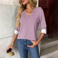thumbnail image 2 of Women's Striped T-Shirts Trendy V-Neck Shirt Long Sleeve Button Tees Casual Fashion Shirts Classic Fit Pullover Tops (XL, Pink), 2 of 6