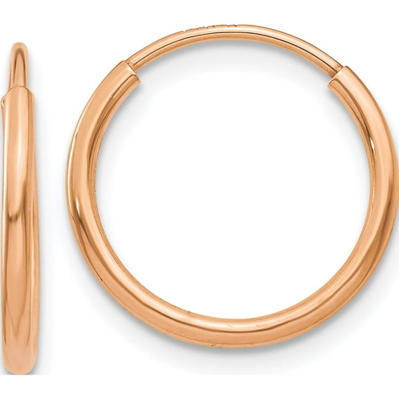 14K Rose Gold 1.2mm Polished Endless Hoop Earrings (13.5 X 13.8) Made In Peru xy1234