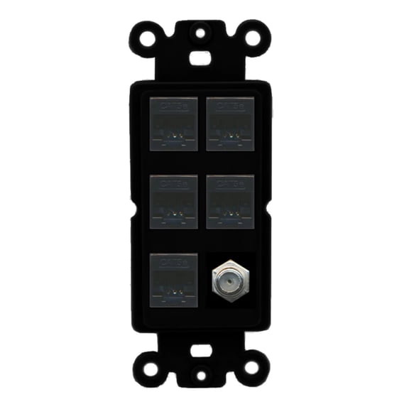 Ultra Spec Cables 1 Port Coax 5 x Cat5e Ethernet RJ45 Wall Plate Rocker Black