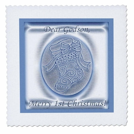 Rose Stocking - 3dRose Blue Stocking 1st Christmas to Godson - Quilt Square, 10 by 10-inch