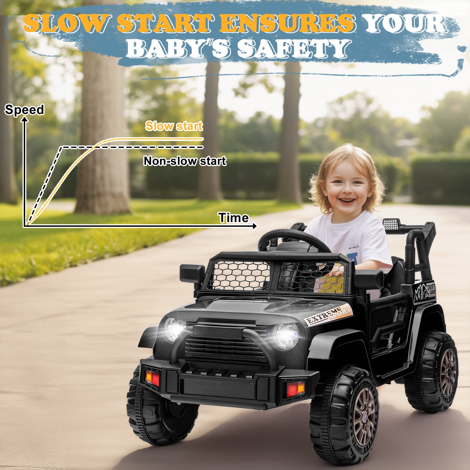 Ktaxon 12V Kids Electric Ride on Car, Battery Powered Ride on Toys Truck with Remote Control, Electric Car for Kids w/Bluetooth & Lights, Black