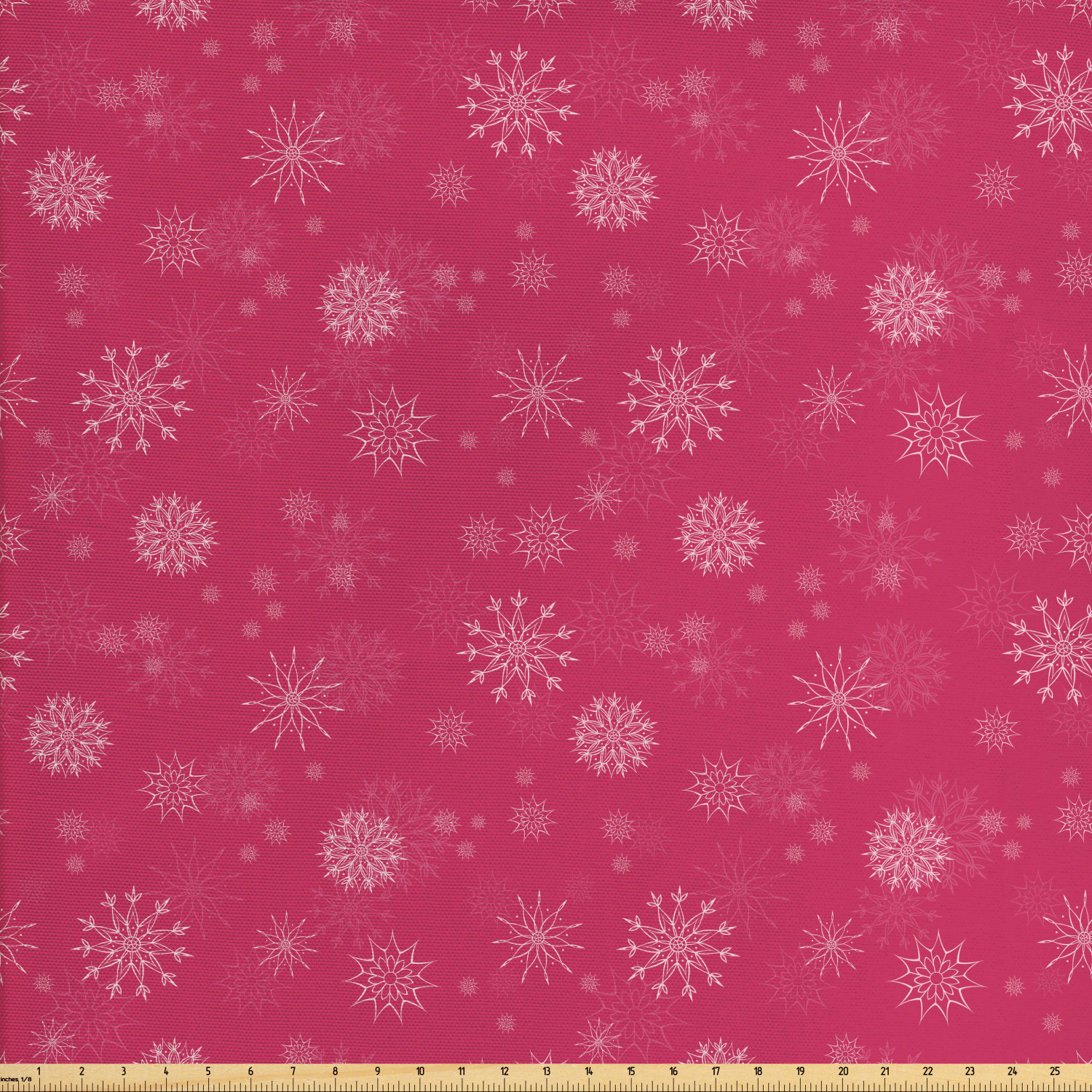 Winter Fabric by The Yard, Gentle White Snowflakes on Pink Background Soft Feminine Romantic