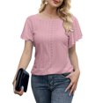 thumbnail image 3 of Beecarchil Women Casual Ruffle Short Sleeve Tops Summer Crew Neck Eyelet Shirts Flowy Dressy Tunic Blouses Brick Red L, 3 of 4