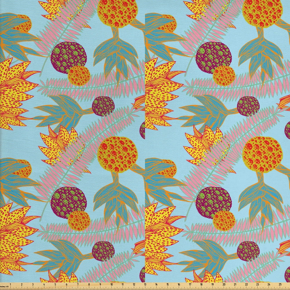Botanical Fabric by the Yard, Quirky Style Tropic Plants and Leafy