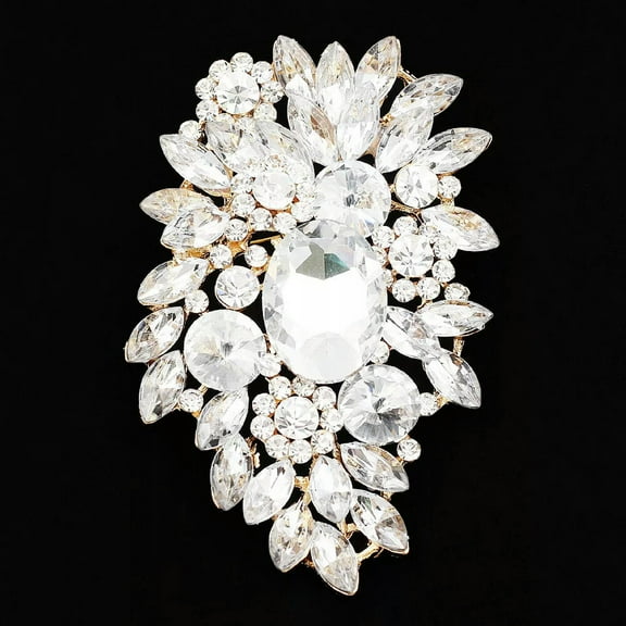 QQTDFG Vintage Gold Plated Rhinestone Crystal Brooch Pin Large Flower Pendant Jewelry-default