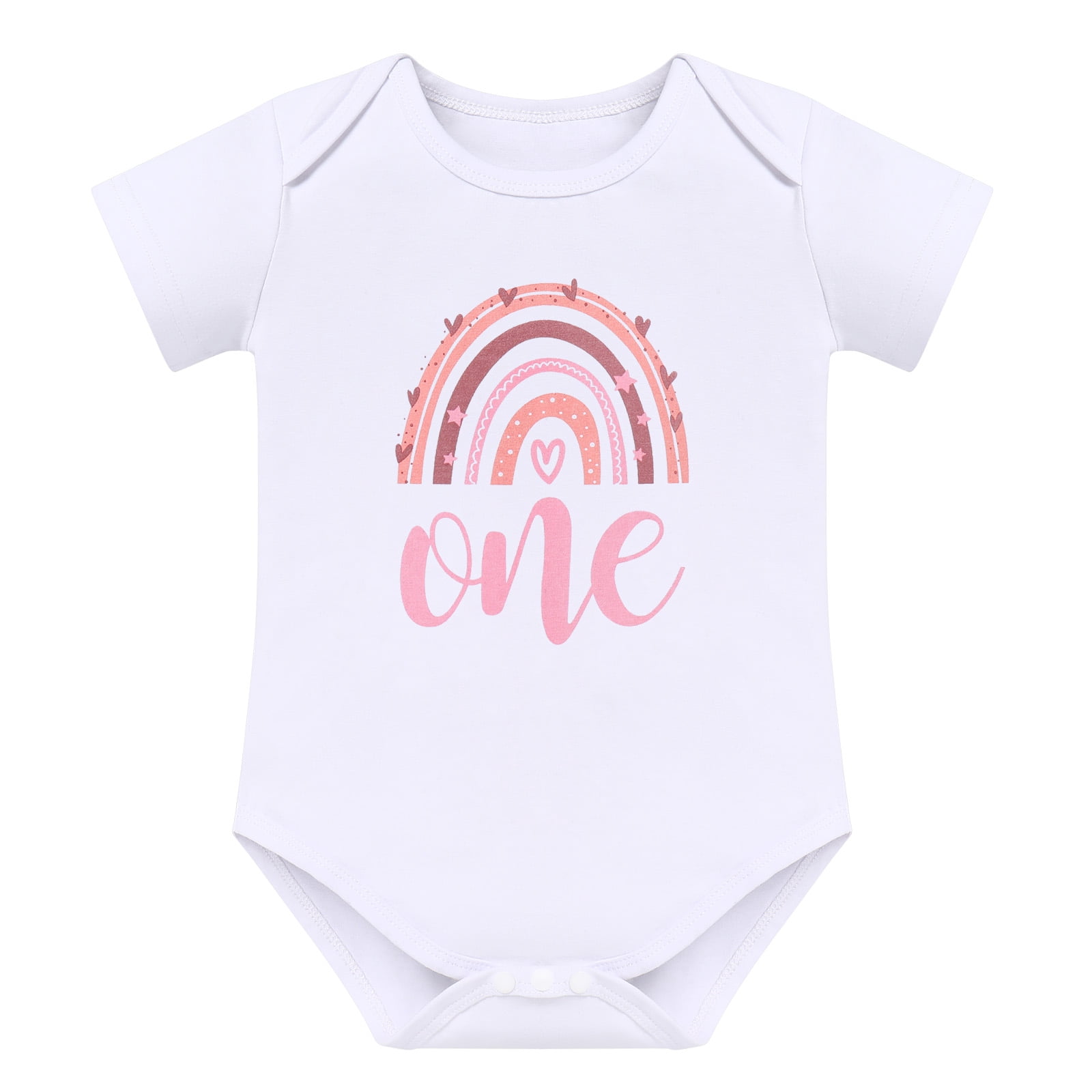 Boho Rainbow 1st Birthday Outfit for Baby Girl One Year Old Party Cake Smash Photo Shooting Cotton Short Sleeve Romper Princess Tutu Tulle Skirt Crown Headband 3pcs Set