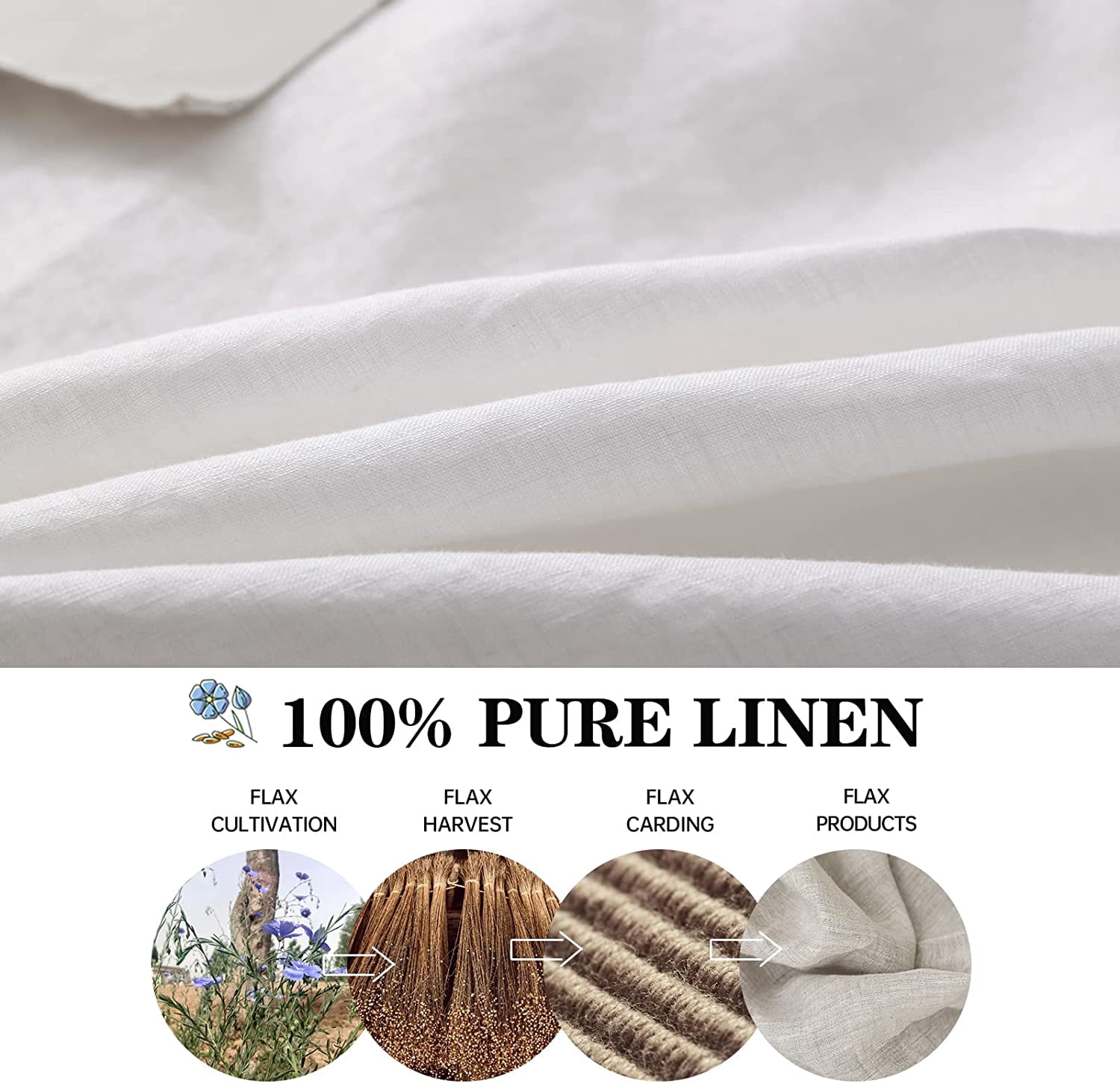 Simple&Opulence 100% Linen Duvet Cover Set, 3 Piece Belgian Flax Breathable Bedding, King Size 104''x92'' (1 Comforter Cover+2 Pillowshams) with Tie Closure Style,White