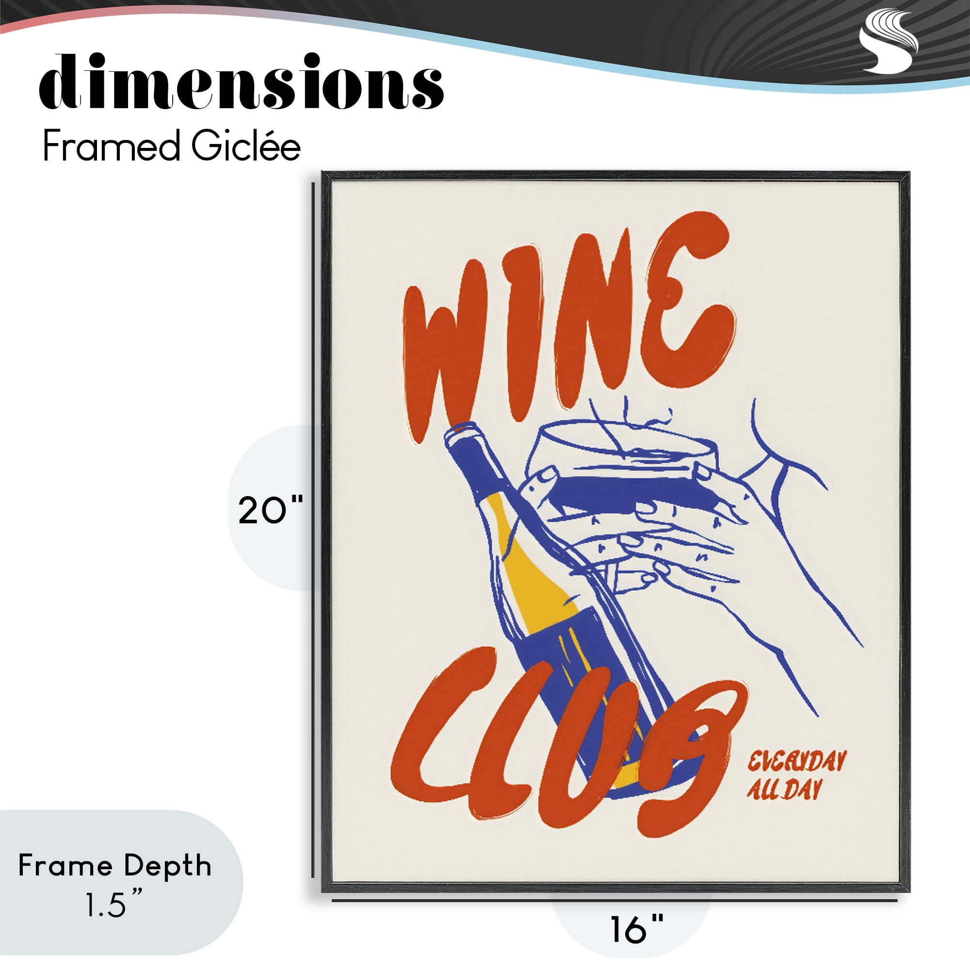 Stupell Industries Wine Club Every Day Black Framed Giclee Art, design by The Prints Vibe
