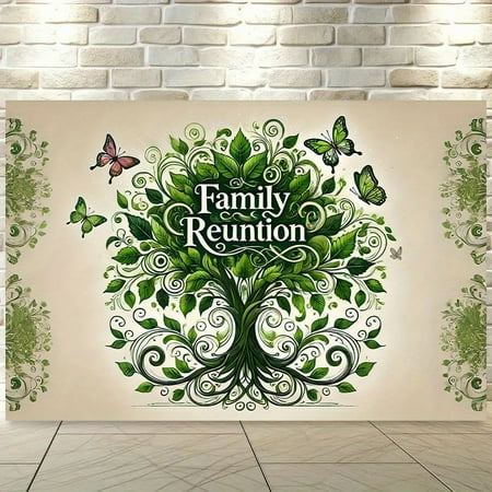 Family Reunion Tree Celebration Backdrop Green Floral Butterfly Family Tree Photography Background Welcome to Our Family Members Party Decorations Supplies Banner Photo Booth Props