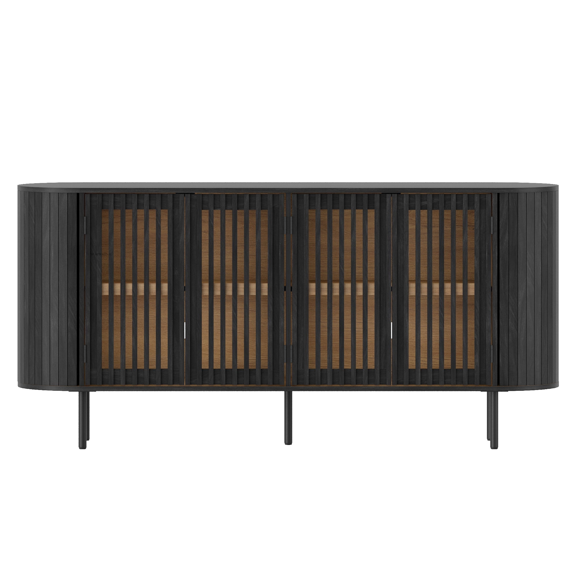 WAMPAT Modern Sideboard Buffet Cabinet with Storage, Wooden Accent Storage Cabinet with 4 Fluted Doors, Credenza with Curved Design for Dining Room, Living Room, Kitchen, Black