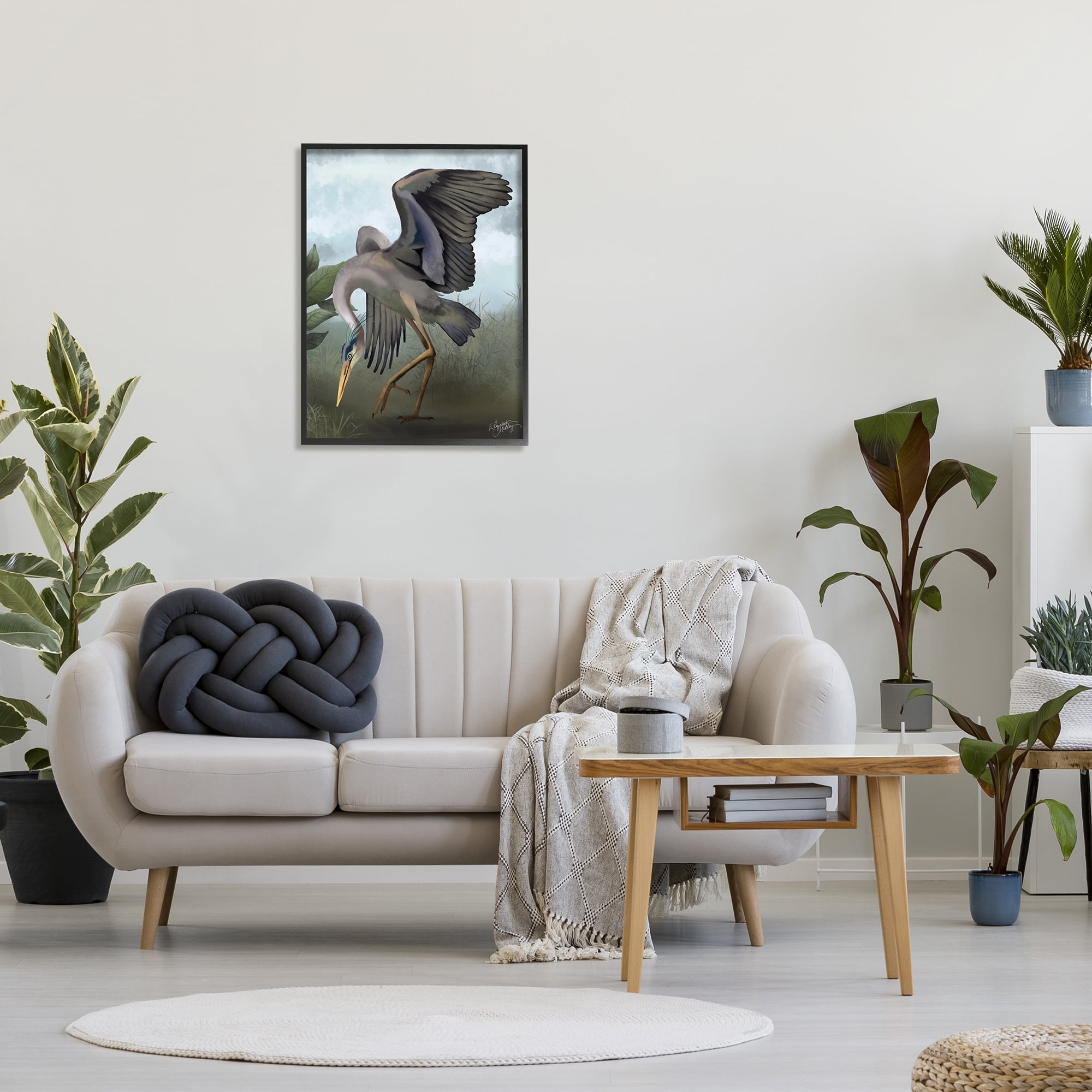 Stupell Industries Dancing Crane Portrait Animals & Insects Painting Black Framed Art Print Wall Art, 24 x 30
