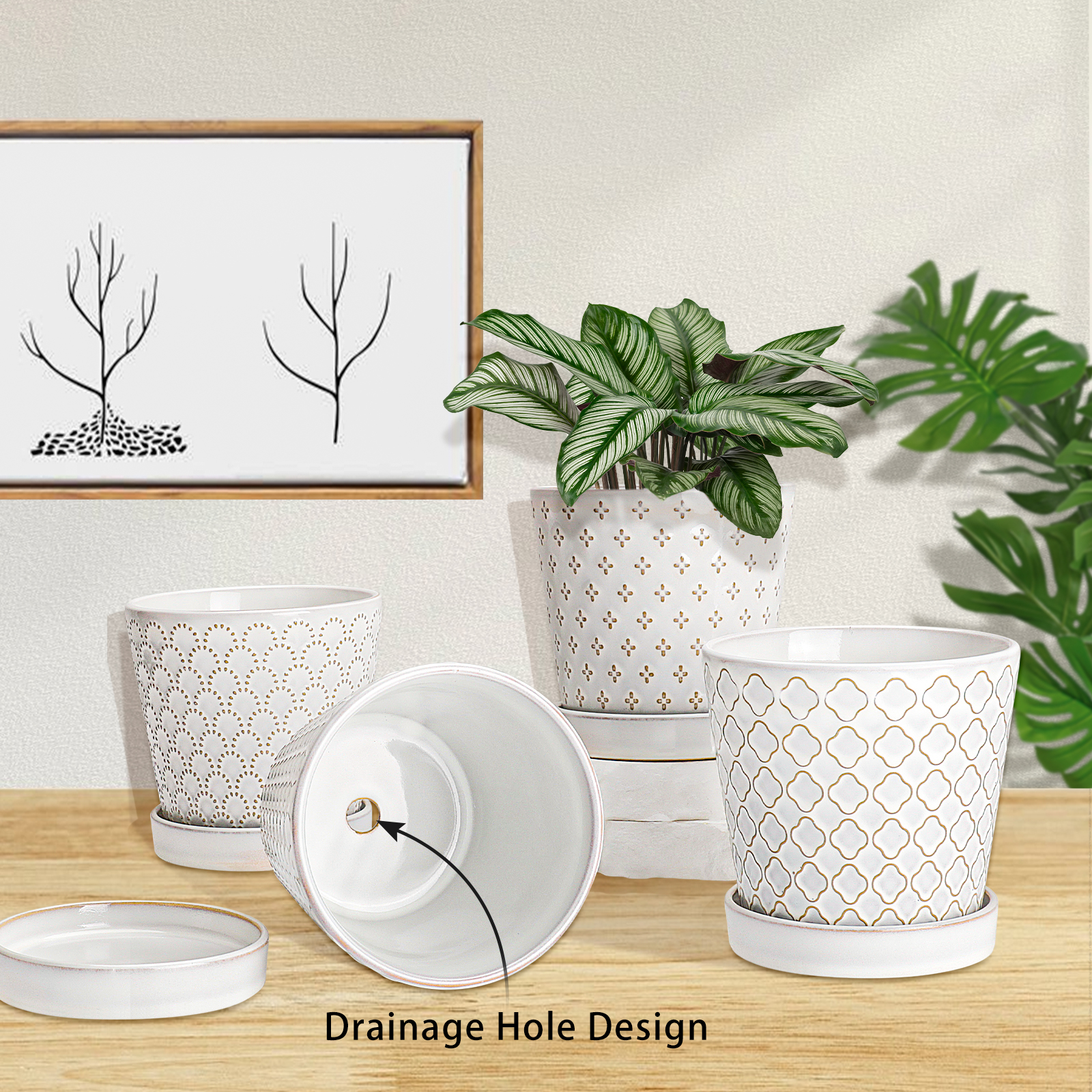 BUYMAX 5 Inch White Ceramic Plant Pots Set of 4 photo 3