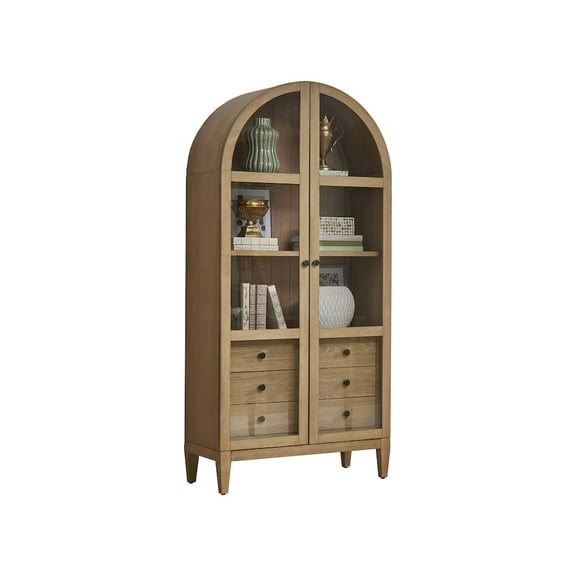 Martin Furniture 78"H Arched Display Cabinet Bookcase in Light Brown