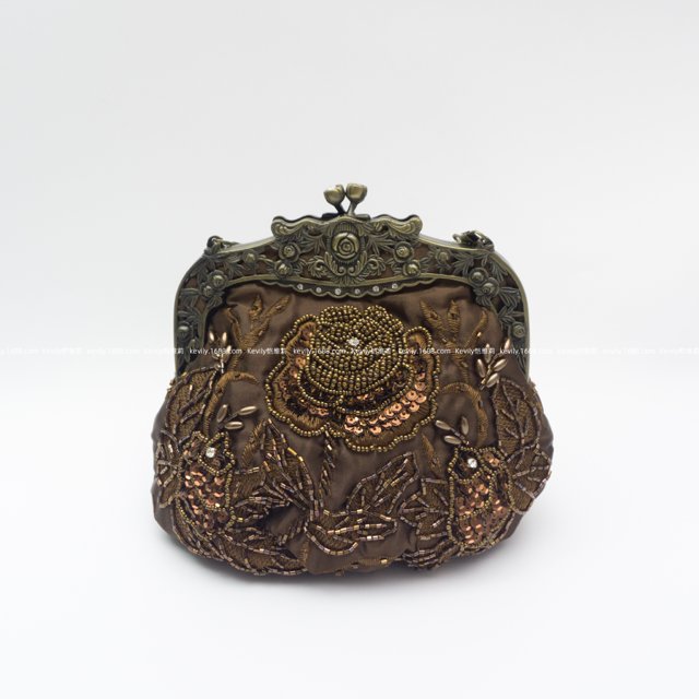 Bolsa de cena con flores y cuentas hecha a mano, bolso antiguo estilo cheongsam vintage, bolso dorado con boca bordada