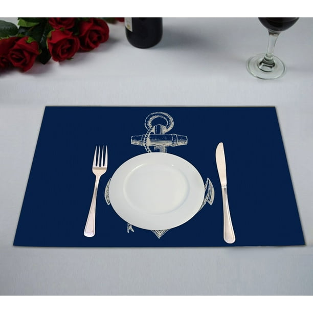 GCKG Blue Anchor Placemat,Nautical Navy Blue Anchor Table Placemat