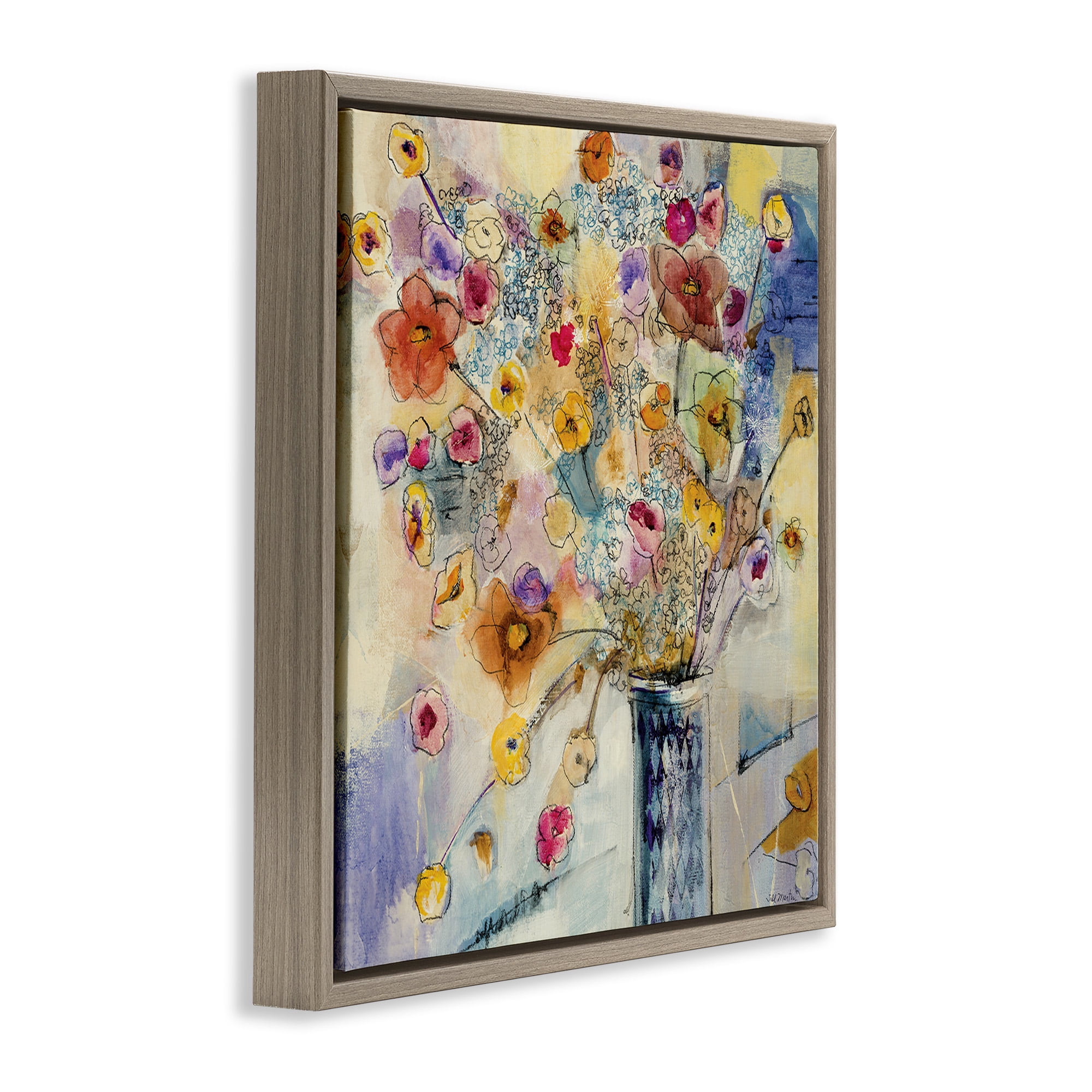 Stupell Industries Chaotic Flowers Line Drawing Abstract Painting Brown Floater Framed Canvas Art Print Wall Art, 25 x 25