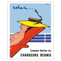Relax... - Chargeurs Réunis Maritime Company - Vintage Ocean Liner Travel Poster by René Gruau c.1950s - Fine Art Matte Paper Print (Unframed) 16x20in