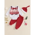 thumbnail image 3 of Baby Toddler Boy Christmas Outfit, 0 3 6 12 18 Months Long Sleeve Patchwork Romper with Pants and Hat Infant Clothing Set, 3 of 9