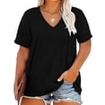 thumbnail image 2 of LJEFF Womens Plus Size V Neck Cotton T-Shirts, Solid Color Loose Casual Short Sleeve Summer Tops Tee for Womens Black, 2 of 8