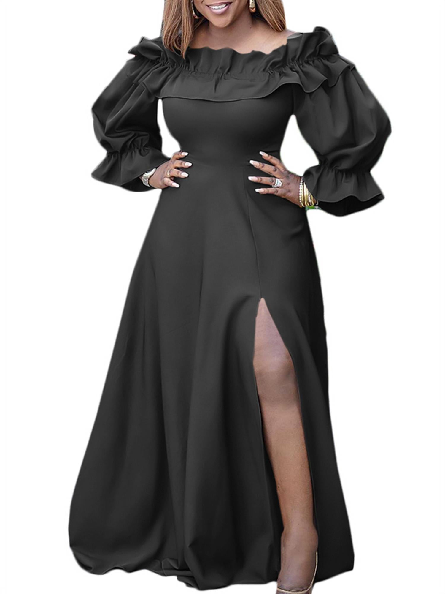 Pitauce Womens Wrap Maxi Dress Off Shoulder Short Sleeve Front Slit Party Maxi Dress Evening Dress 