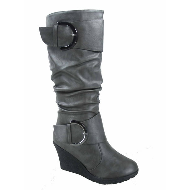 wedge boots with buckle