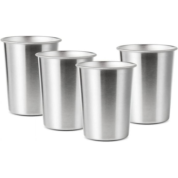 4Pack 6oz Small Stainless Steel Cups, BPA Free Healthy Pint Drinking Cups Metal Drinking Glasses ​For Kids (Silver, 200ml/6oz)