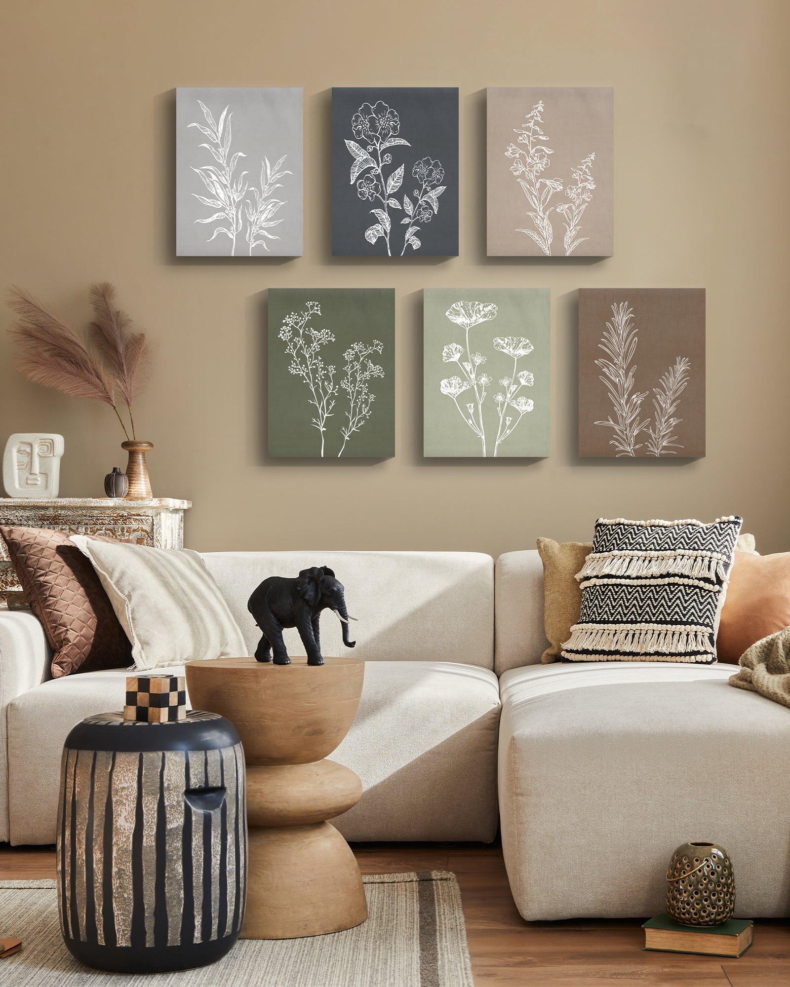 Vintage Botanical Wall Art 12x16inx6pcs Framed Boho Wall Art Decor Wooded Minimalist Print Modern Rustic Farmhouse Home Kitchen Decor