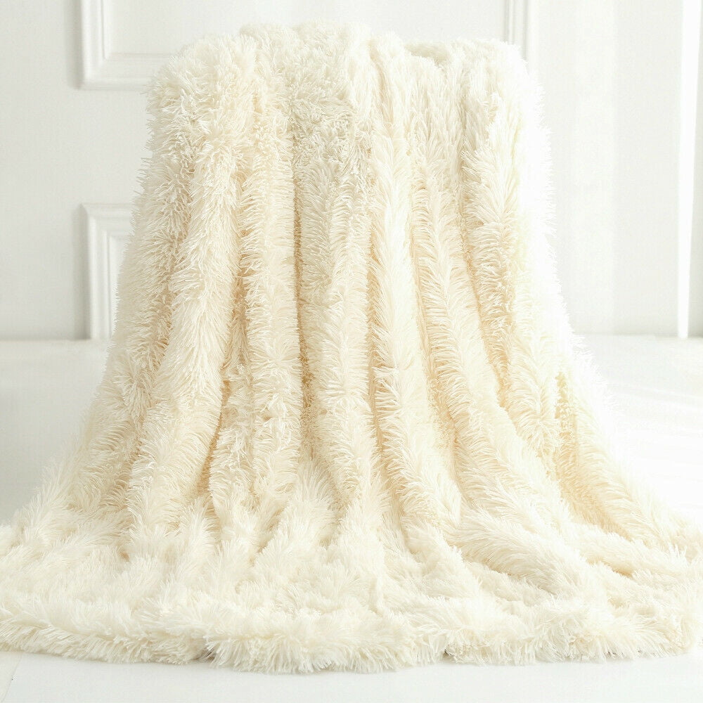 Plain Shaggy Chic Fur Blanket Leopard Print Throw Sofa Bed Soft Warm Cover Furry