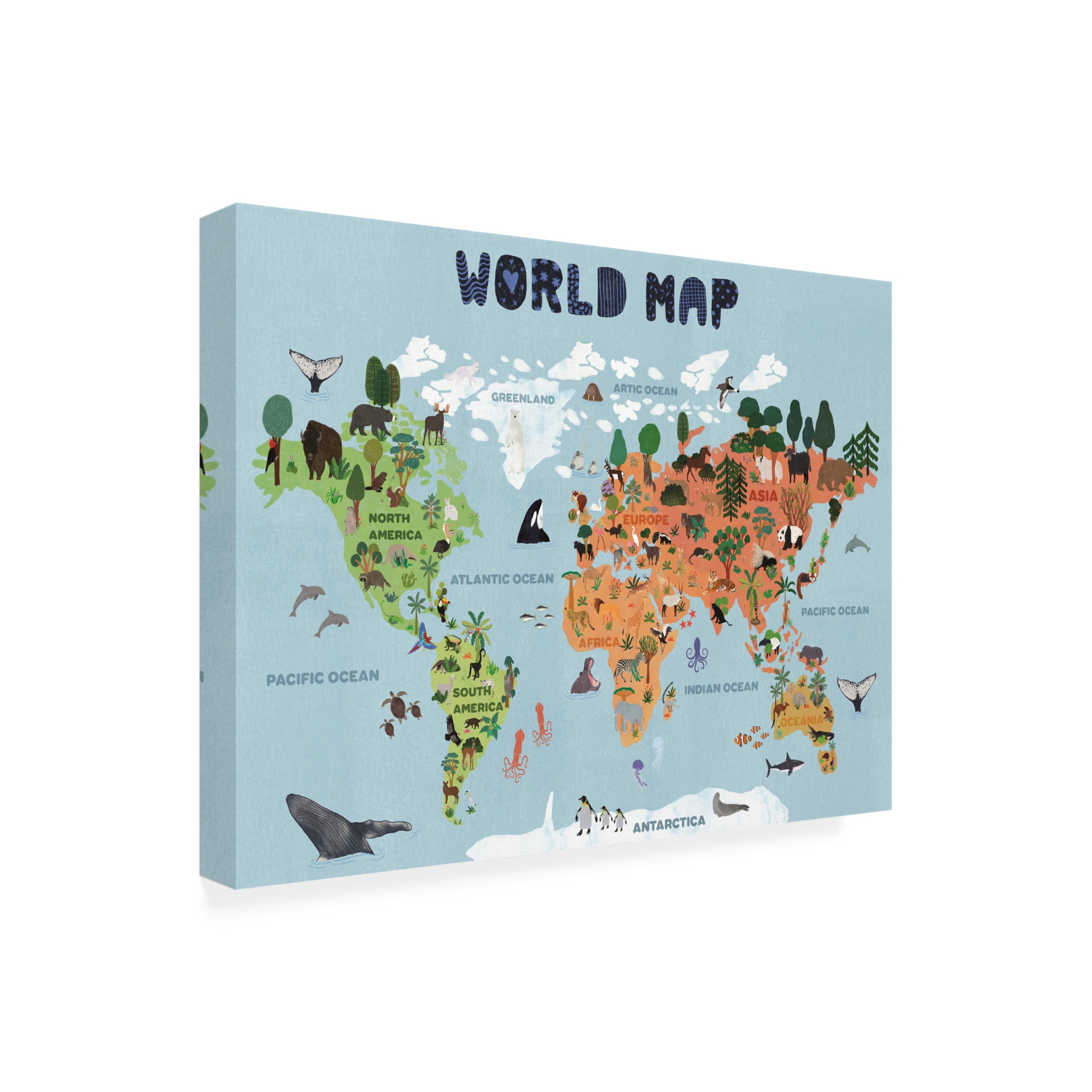 Trademark Fine Art Jota de jai World map for kids Canvas Wall Art