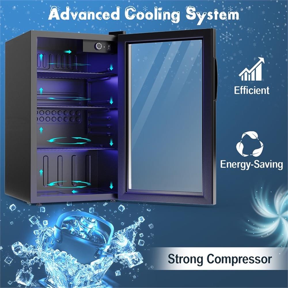 Pemberly Row 120 Can Beverage Refrigerator Wine Soda Drink Cooler Mini Black