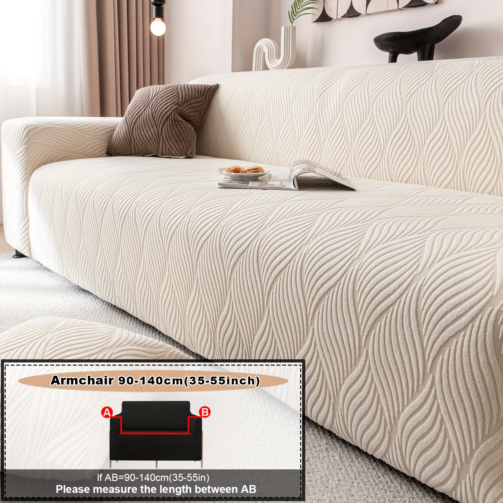 1PC Luxurious Jacquard Stretch Sofa Slipcover, Pet-Friendly Hairproof & Anti-Slip, All-Season Furniture Cover for Couch, Loveseat, Armchair, Sectional, Easy to Install & Wash