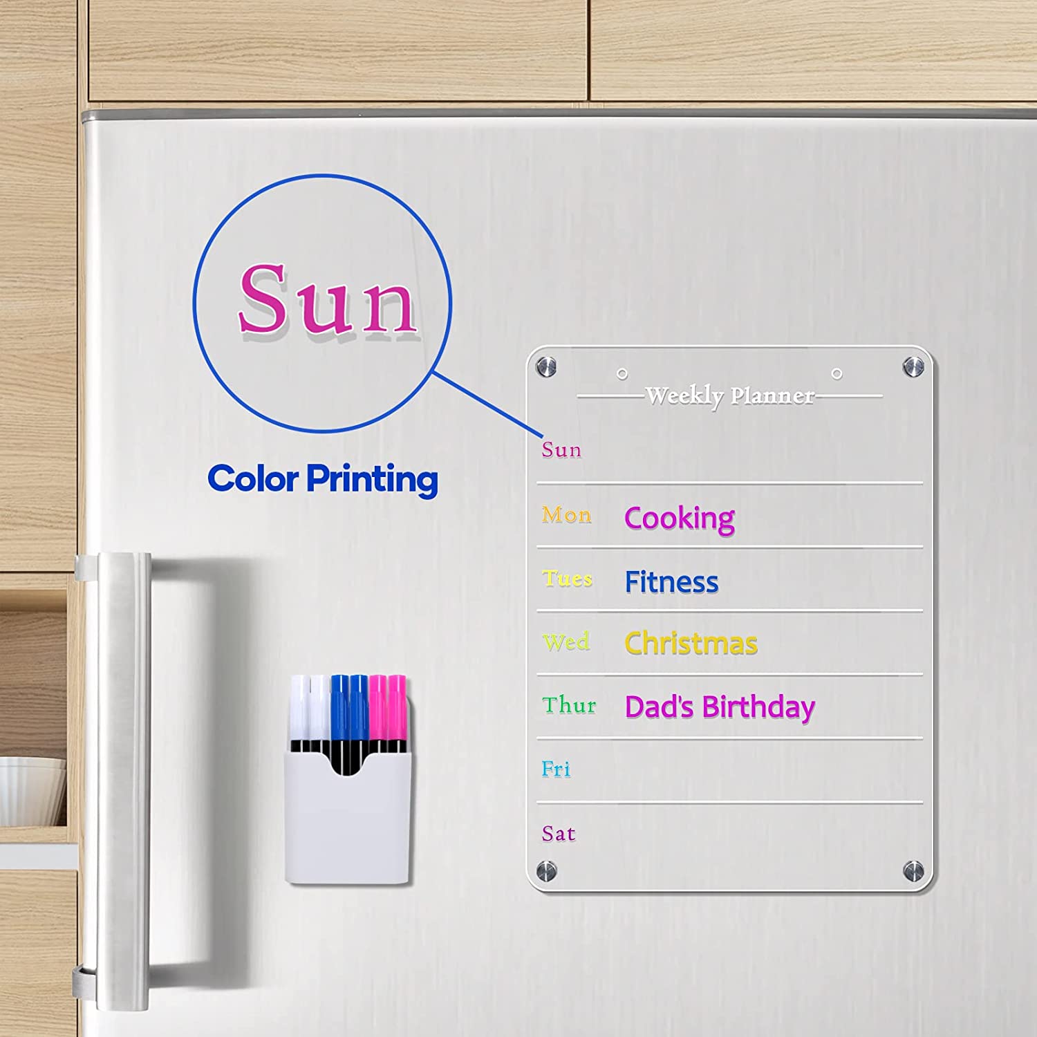 Weekly Planner Acrylic Magnetic Dry Erase Board, Adhesive Board with 6 Pens