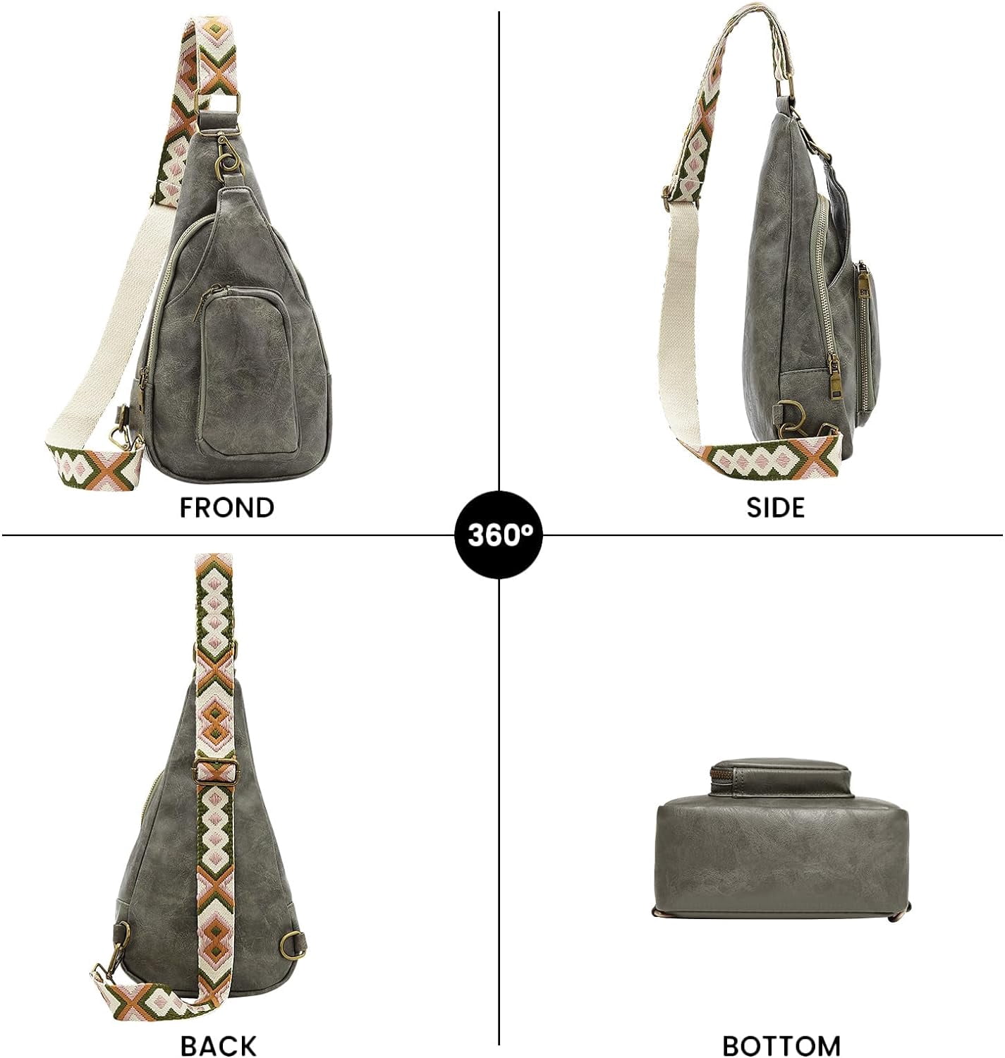 Sling Bag for Women Crossbody, PU Leather Small Sling bags Sling Chest Shoulder Backpack for Traveling Hiking