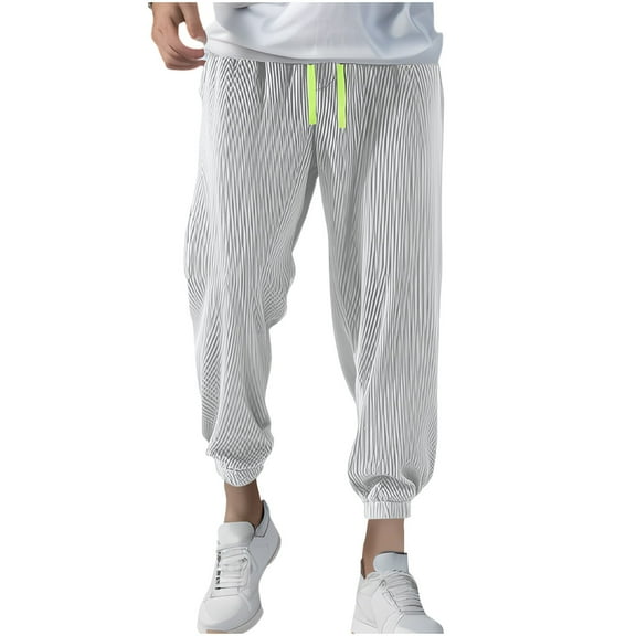 Mlzmgr Joggers for Men Drawtring Elastic Waist Loose Sweatpants Running Workout Cropped Pants Summer Fashion
