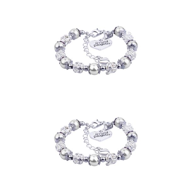 Guardurnaity de perlas simuladas Cadenas de acero inoxidable Vidrio artesanal Atractivo y elegante Brazalete de la amistad Niños Blanco Blanco 2piezas Guardurnaity CBP321059