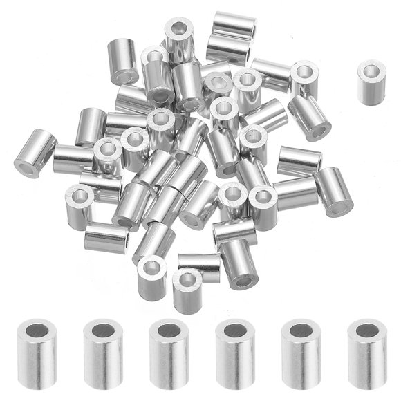 Uxcell 5/64" 2mm Aluminum Crimping Loop Sleeve Single Round Ferrule 7mm Height, Silver 50 Pack