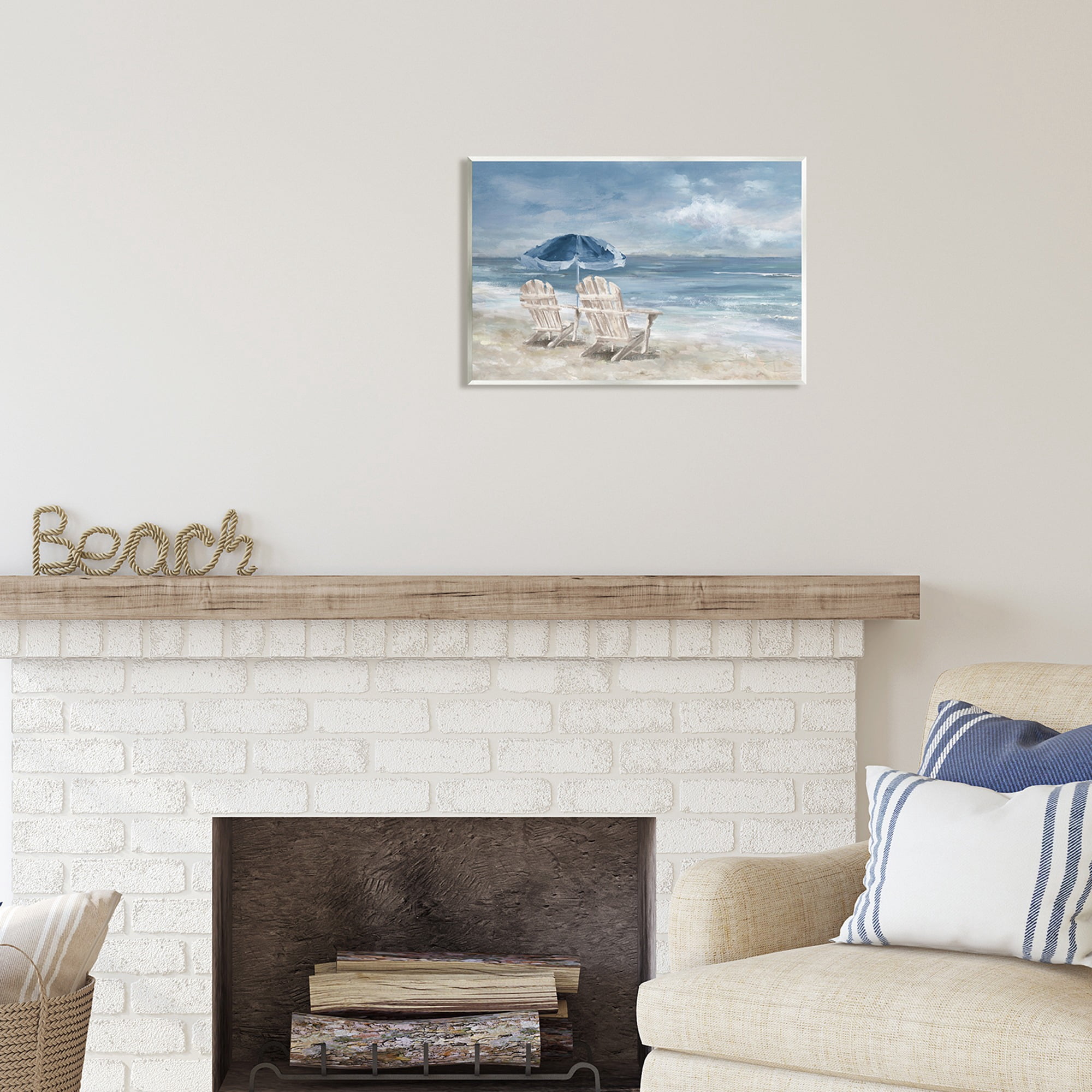 Stupell Industries Serene Beach Chairs Landscape Painting Unframed Art Print Wall Art, 19 x 13