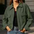 thumbnail image 5 of Admvng Women's Cropped Shacket Jacket Lapel Button Down Comfortable Chest PocketCasual Long Sleeve Ladies Coat Outerwear, 5 of 8