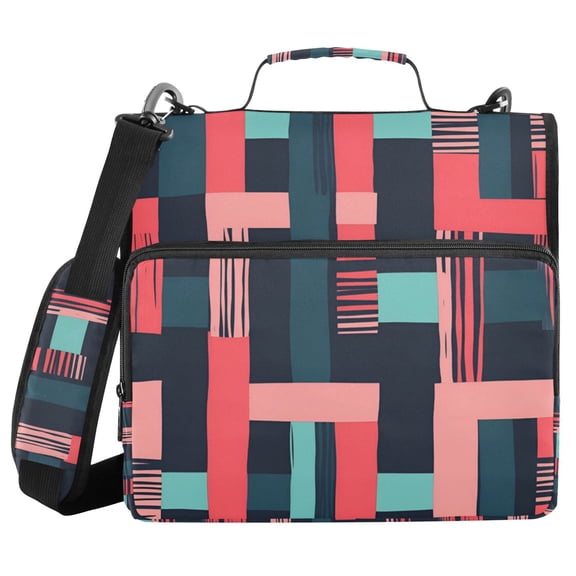 FORMRS Zipper Binder with Shoulder Strap 2-inch Ring 500 Sheet Capacity File Bag, Pink Geometric