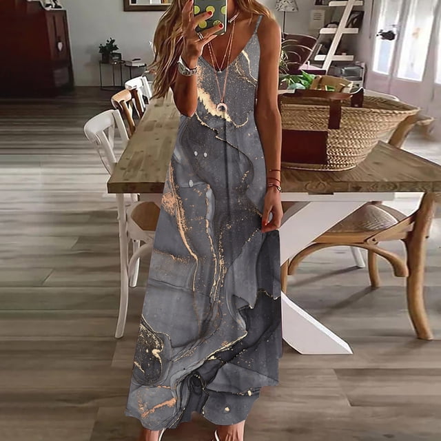 Fankiway Robe d'Été Décontractée Sans Manches à Imprimé Col en V pour Femmes, Robe de Plage Grande Taille pour Femmes