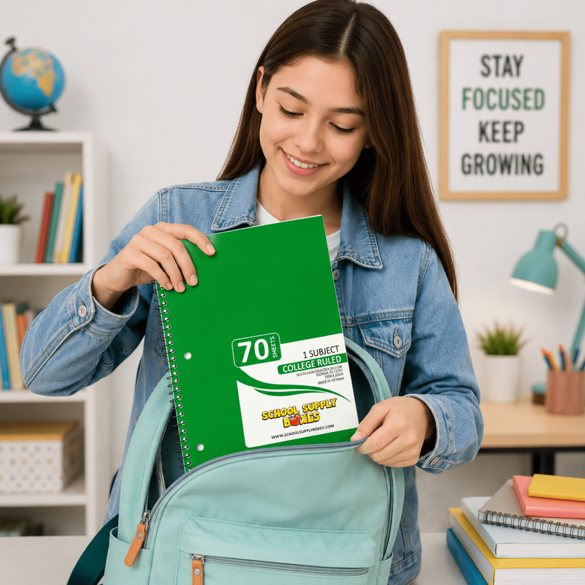 School Supply Boxes | (Green) College-Ruled 1 Subject Notebooks | 48 Pack | 10.5 IN x 8 IN (70 Sheets) Notebooks for School, Work & Office