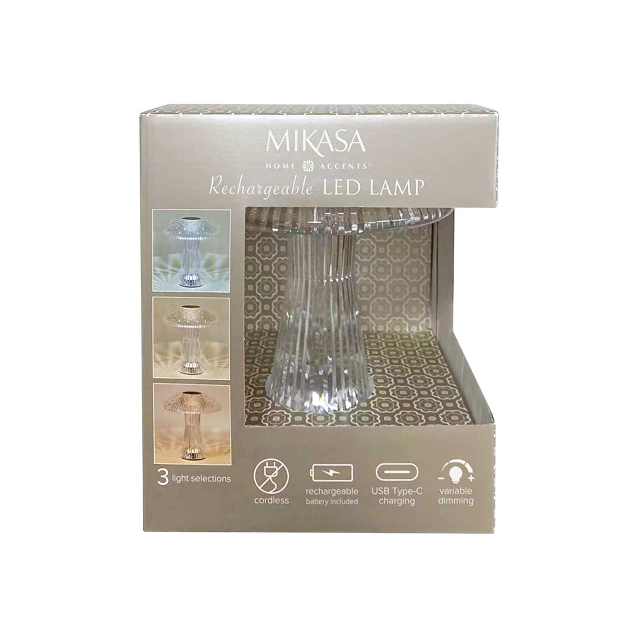 Home Accents 8-inch Acrylic Mushroom LED Rechargeable Cordless Lamp, Clear