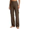 thumbnail image 2 of Women's Mid-Rise Loose Fit Cargo Boot Pants with Side Pockets Utility Pants for Casual Hiking Outdoor Activities Brown XL(XL), 2 of 6