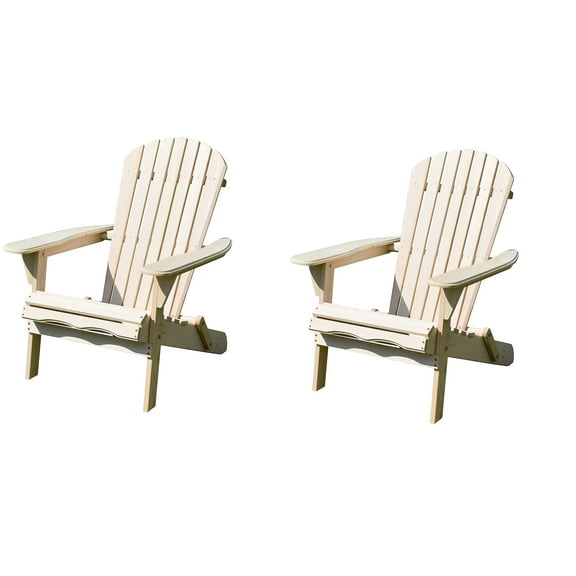 Merry Garden Foldable Wooden Adirondack Chair, Outdoor, Garden, Lawn, Deck Chair, Natural (Set of 2)