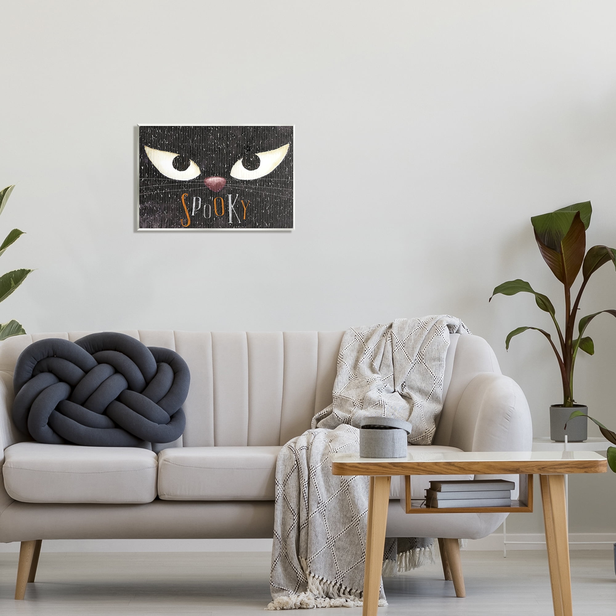 Stupell Industries Spooky Halloween Black Cat Eyes Holiday Painting Unframed Art Print Wall Art