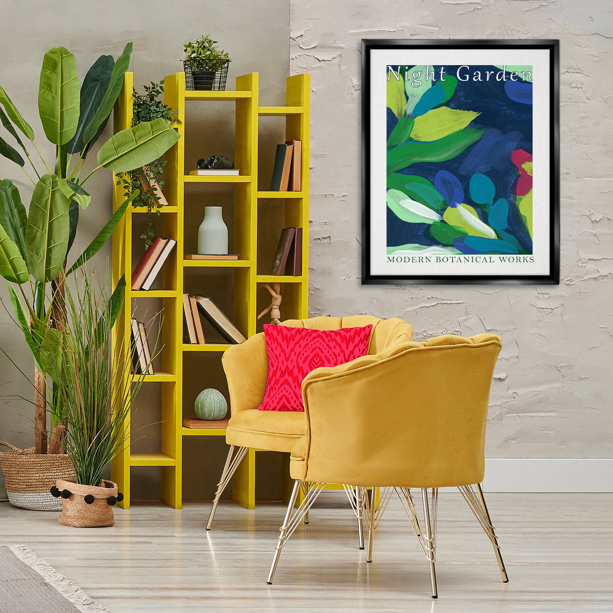 Stupell Industries Modern Botanicals Museum Abstract Painting Black Floater Framed Canvas Art Print Wall Art, 25 x 31