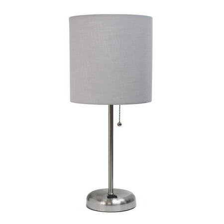 Limelights Stick Lamp with Charging Outlet and Fabric Shade, Gray