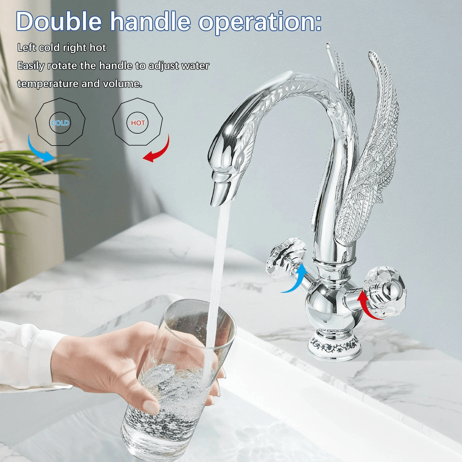 Zovajonia Waterfall Chrome Swan Bathroom Sink Faucet Single Hole/ Handle Vanity Mixer Tap 360° Rotation