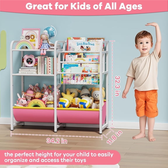 3 Tier Kids Bookshelf and Toy Storage, Toddler Bookshelf for Kids, Toddler Book Display Shelf Ideal for Playroom, Bedroom, Nursery (Pink)